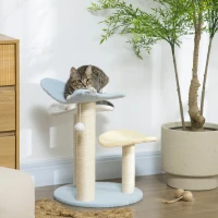 PawHut Indoor Cat Tree, with Sisal Scratching Post, Toy Ball - Blue and Cream(m-2)