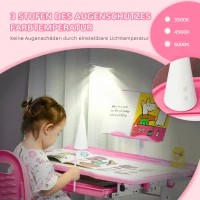HOMCOM Kinderschreibtisch Set mit Lampe höhenverstellbar Schülerschreibtisch mit Stuhl Schreibtisch vollständig ausgestattet neigbar für 6-12 Jahre Stahl Rosa 80 x 49,5 x 80-105 cm(m-8)