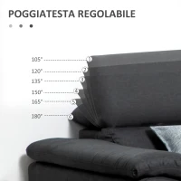 HOMCOM Divano Angolare 3 Posti in Tessuto con Poggiatesta Regolabili, 249.5x162.5x95cm, Grigio Scuro(m-4)