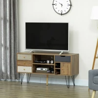 HOMCOM Móvel de TV com Prateleira de Armazenamento 4 Gavetas e Pés de Metal para Televisores de até 50 Polegadas 120x39x64cm Marrom(m-2)