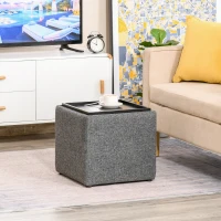 HOMCOM Sitzhocker mit Stauraum, Fußhocker, Polsterhocker, abnehmbarer Deckel, Bezug in Leinenoptik, 42 x 42 x 41 cm, Dunkelgrau(m-2)