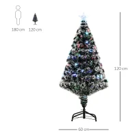 HOMCOM 4ft Artificial Prelit Christmas Tree, Snow Xmas Tree with Colourful LED Lighting Fiber Optics, Green White(m-3)