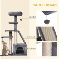 PawHut Kratzbaum Kletterbaum Katzenkratzbaum Katzenbaum Katzenmöbel mit Sisalsäule Katzenhaus Plüsch Grau 50 x 40 x 114 cm(m-6)