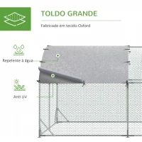 PawHut Galinheiro para Exterior para 6-12 Galinhas de Aço Galvanizado com Teto de Tecido Oxford 2,8x3,8x1,97m Prata(m-5)