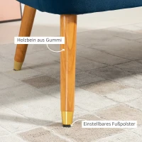 HOMCOM 2-Sitzer Sofa im Retro-Design, Holzbeine, Velvet-Touch 132 cm x 66 cm x 80 cm Dunkelblau(m-6)