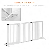 PawHut Barreira de Segurança Extensível 3 Peças com Estrutura de Madeira e Suporte de Pé 113-166x36x71cm Branco(m-6)