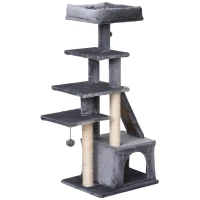 PawHut Kratzbaum Kletterbaum Katzenkratzbaum Katzenbaum Katzenmöbel mit Sisalsäule Katzenhaus Plüsch Grau 50 x 40 x 114 cm(m-11)