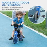 HOMCOM Triciclo Infantil 4 em 1 com Guiador Ajustável e Desmontável Estrutura de Liga de Alumínio 101x45x76,2-98,8cm Azul(m-6)
