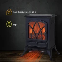 HOMCOM Lareira Elétrica Portátil Lareira Elétrica com Efeito de Chama Realista Potência 1000W/2000W 45x28,5x54cm Preto(m-5)