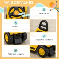 HOMCOM Carro Andador Escavadora Infantil com Pá Móvel Assento com Armazenamento Oculto e Buzina 83x27x39cm Amarelo(m-6)