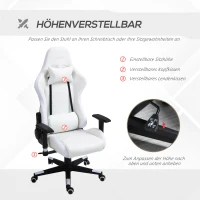 Vinsetto gamestoel met RGB led-verlichting, ergonomische bureaustoel, draaistoel met kussen, verstelbare rugleuning, kunstleer, wit + zwart, 68 x 68 x 126-136 cm(m-5)