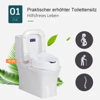 HOMCOM Toilettensitzerhöhung Toilettenaufsatz Toilettenerhöhung WC Sitz Erhöhung mit Deckel für Senioren PP Weiß 35 x 40 x 16 cm(m-4)