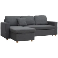 HOMCOM Ecksofa, Eckcouch, Schlafsofa, ausziehbar, mit Bettfunktion, Stauraum, Leinenoptik, dunkelgrau, 228 x 148 x 88cm(m-1)