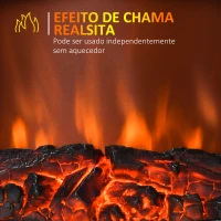 HOMCOM Lareira Elétrica Portátil Lareira Elétrica com Efeito de Chama Realista Potência 1000W/2000W 45x28,5x54cm Preto(m-6)