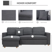 HOMCOM Ecksofa, Eckcouch, Schlafsofa, ausziehbar, mit Bettfunktion, Stauraum, Leinenoptik, dunkelgrau, 228 x 148 x 88cm(m-5)