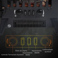 HOMCOM Lareira Elétrica com Efeito de Chama Realista Potência 900W/1800W para Ambientes entre 18-24m² 36x25,5x41,5cm Preto(m-6)