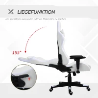 Vinsetto gamestoel met RGB led-verlichting, ergonomische bureaustoel, draaistoel met kussen, verstelbare rugleuning, kunstleer, wit + zwart, 68 x 68 x 126-136 cm(m-6)