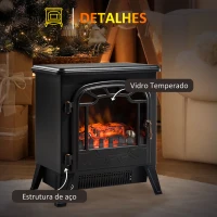 HOMCOM Lareira Elétrica com Efeito de Chama Realista Potência 900W/1800W para Ambientes entre 18-24m² 36x25,5x41,5cm Preto(m-7)