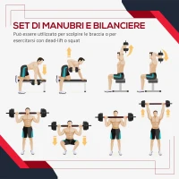 HOMCOM Set 2 Manubri Convertibili in Bilanciere, 25kg Totali con 12 Dischi Pesi Acciaio e Plastica Allenamento a Casa(m-5)