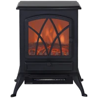HOMCOM Lareira Elétrica Portátil Lareira Elétrica com Efeito de Chama Realista Potência 1000W/2000W 45x28,5x54cm Preto(m-1)