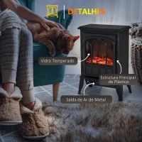 HOMCOM Lareira Elétrica Portátil 1000/2000W com Efeito de Chama Realista e Proteção Contra Superaquecimento 41,5x28x54 Preto(m-7)