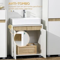 kleankin Móvel para Lavatório Pousar Armário Casa de Banho com 2 Portas e Armazenamento Interior 57x33x60cm Branco e Madeira(m-5)