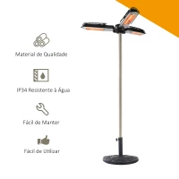 Outsunny Aquecedor Elétrico de Exterior para Chapéu de Sol Ø25-58mm com Potência e Ângulo Ajustável 100x100x8,5cm Preto(m-6)