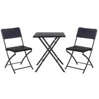 Outsunny Set 3 Pzi Mobili da Giardino: 2 Sedie (54x44.5x81cm) 1 Tavolo (61.6x61.6x74cm), Pieghevoli e Salvaspazio, Nero(m-1)