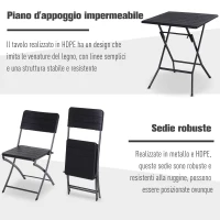 Outsunny Set 3 Pzi Mobili da Giardino: 2 Sedie (54x44.5x81cm) 1 Tavolo (61.6x61.6x74cm), Pieghevoli e Salvaspazio, Nero(m-3)