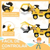 HOMCOM Carro Andador Escavadora Infantil com Pá Móvel Assento com Armazenamento Oculto e Buzina 83x27x39cm Amarelo(m-4)