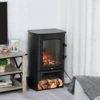 HOMCOM Lareira Elétrica Potência de 2 Níveis 1000W ou 2000W com Efeito de Chama Termostato e Proteção contra Superaquecimento até 25m² 44,5x32,1x74cm Preto(m-2)