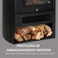 HOMCOM Lareira Elétrica Potência de 2 Níveis 1000W ou 2000W com Efeito de Chama Termostato e Proteção contra Superaquecimento até 25m² 44,5x32,1x74cm Preto(m-5)