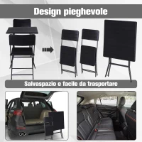 Outsunny Set 3 Pzi Mobili da Giardino: 2 Sedie (54x44.5x81cm) 1 Tavolo (61.6x61.6x74cm), Pieghevoli e Salvaspazio, Nero(m-4)