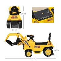 HOMCOM Carro Andador Escavadora Infantil com Pá Móvel Assento com Armazenamento Oculto e Buzina 83x27x39cm Amarelo(m-3)