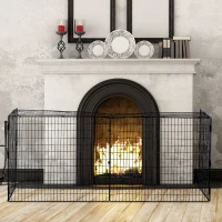 HOMCOM Frente de Lareira com Comprimento Ajustável Frente para Lareira com Grade de Metal 81,5-160x44x68cm Preto(m-10)