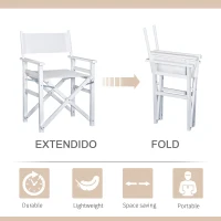 Homcom Scaun de Regizor Rabatabil Fabricat din Lemn de Oxford Alb 56x46x88cm(m-5)