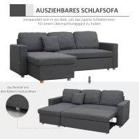 HOMCOM Ecksofa, Eckcouch, Schlafsofa, ausziehbar, mit Bettfunktion, Stauraum, Leinenoptik, dunkelgrau, 228 x 148 x 88cm(m-4)