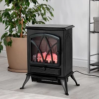 HOMCOM Lareira Elétrica Portátil Lareira Elétrica com Efeito de Chama Realista Potência 1000W/2000W 45x28,5x54cm Preto(m-2)