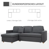 HOMCOM Ecksofa, Eckcouch, Schlafsofa, ausziehbar, mit Bettfunktion, Stauraum, Leinenoptik, dunkelgrau, 228 x 148 x 88cm(m-6)
