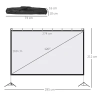 HOMCOM 120 inch Projector Screen and Stand, Portable Front & Rear Projection Screen, 4K HD 16:9 Screen for Outdoor and Indoor, Home Theater, Presentation(m-3)