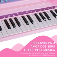 HOMCOM Piano para Crianças com 37 Teclas Microfone Banco Luzes 22 Músicas e Entrada para MP3 e USB 48x39x69 cm Rosa(m-6)