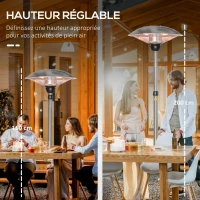 Outsunny Parasol chauffant électrique 3000W chauffage d'appoint sans CO₂ 13 m² et IP44 - chauffage infrarouge sur pied 3 puissances de chauffe - hauteur réglable de 160 à 200 cm acier inox. argent(m-6)