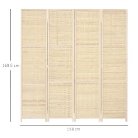 HOMCOM Separator de interior din lemn si bambus, perete de separare pliabil pentru casa si birou, inaltime 170 cm, maro(m-3)