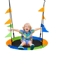 Outsunny Kid Nest Swing Seat Saucer Tree Swing 40 Inch/100cm Adjustable Rope Outdoor Indoor for Kids Over 3 Years Old Multi-Colour(m-1)