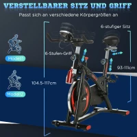HOMCOM Fahrradtrainer, höhenverstellbare Sitz & Lenker, digitale Anzeige, Handyhalterung, schwarz+rot, 47 x 120 x 117cm(m-7)