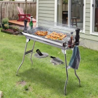 Outsunny Barbecue da Viaggio con Gambe Pieghevoli e 2 Griglie Antiaderenti in Acciaio Inossidabile 100 x 43 x 77 cm(m-10)