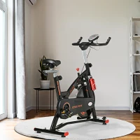 HOMCOM Fahrradtrainer, höhenverstellbare Sitz & Lenker, digitale Anzeige, Handyhalterung, schwarz+rot, 47 x 120 x 117cm(m-2)