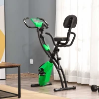 HOMCOM Cyclette Pieghevole 2 in 1, Resistenza Magnetica Regolabile 8 Livelli, Cyclette da Casa Silenziosa con Sensore di Frequenza Cardiaca, Elastici per Braccia, Schermo LCD, Volano 2.5kg, Verde(m-2)