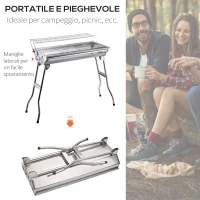 Outsunny Barbecue da Viaggio con Gambe Pieghevoli e 2 Griglie Antiaderenti in Acciaio Inossidabile 100 x 43 x 77 cm(m-6)