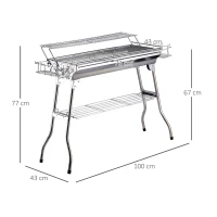 Outsunny Barbecue da Viaggio con Gambe Pieghevoli e 2 Griglie Antiaderenti in Acciaio Inossidabile 100 x 43 x 77 cm(m-3)